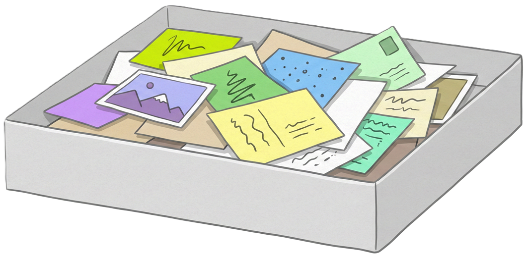 skatolo kun multaj bild-kartoj