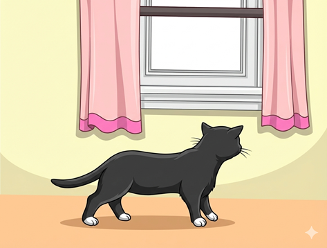 kato staras en la ĉambro