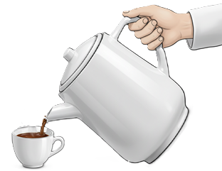 kaf-kruĉo plenigas kaf-tason