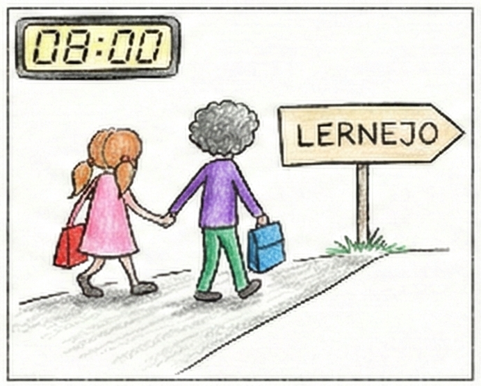 Li iros al la lernejo