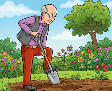 li fosas la ĝardenon